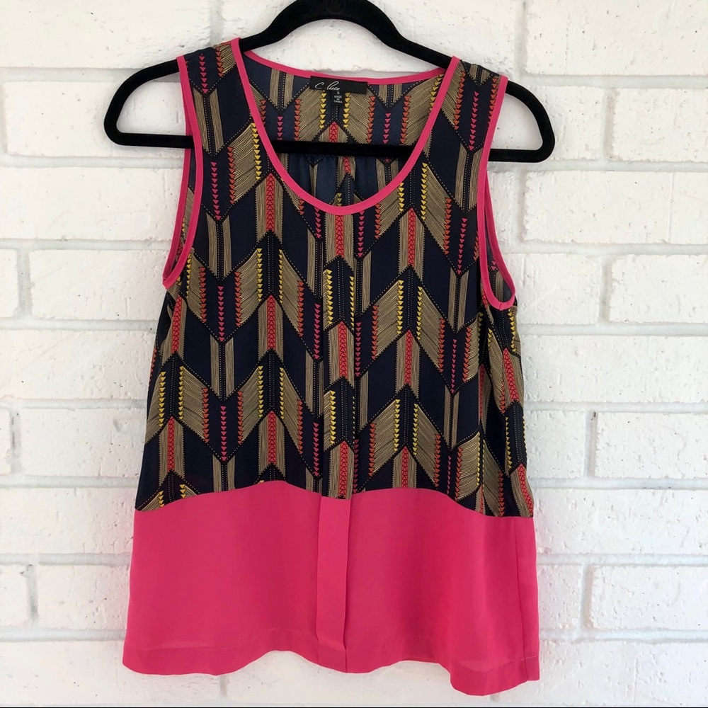 Pink and Navy Print Tank Top